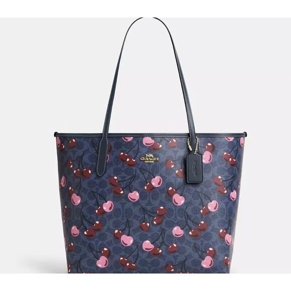 NWT ❤️ Coach City Tote Bag In Signature Canvas With Cherry Print CY691 - Picture 1 of 5